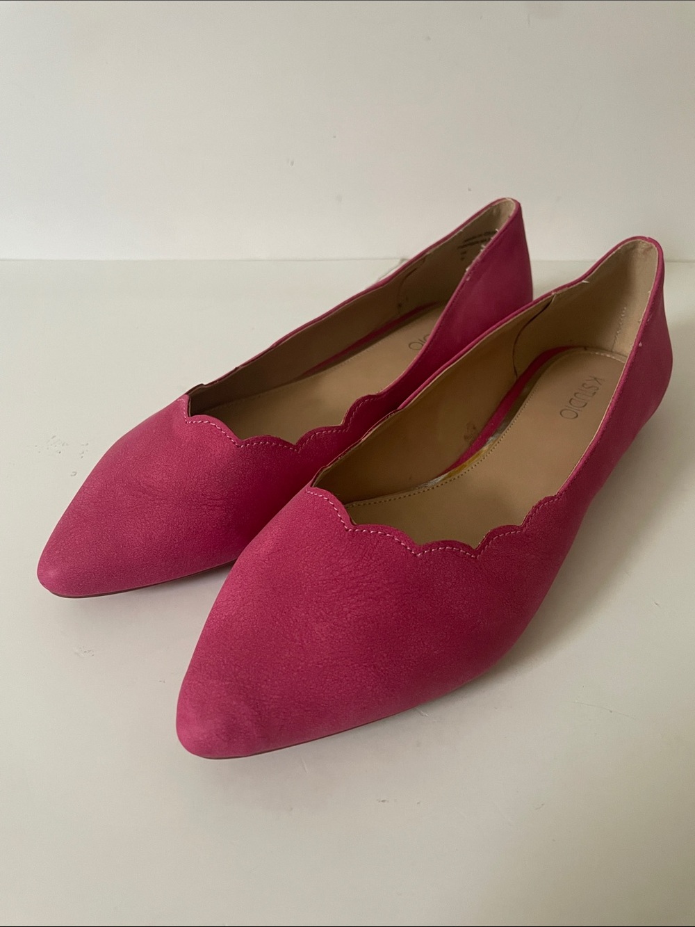 K Studio Pink Faux Suede Scalloped Pointed Toe Flats Size 7